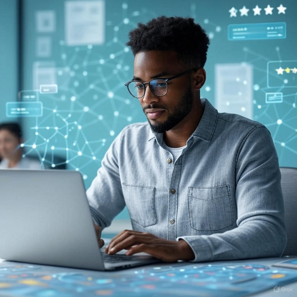 Professional working remotely on AI training tasks, showcasing the flexibility of gig economy work