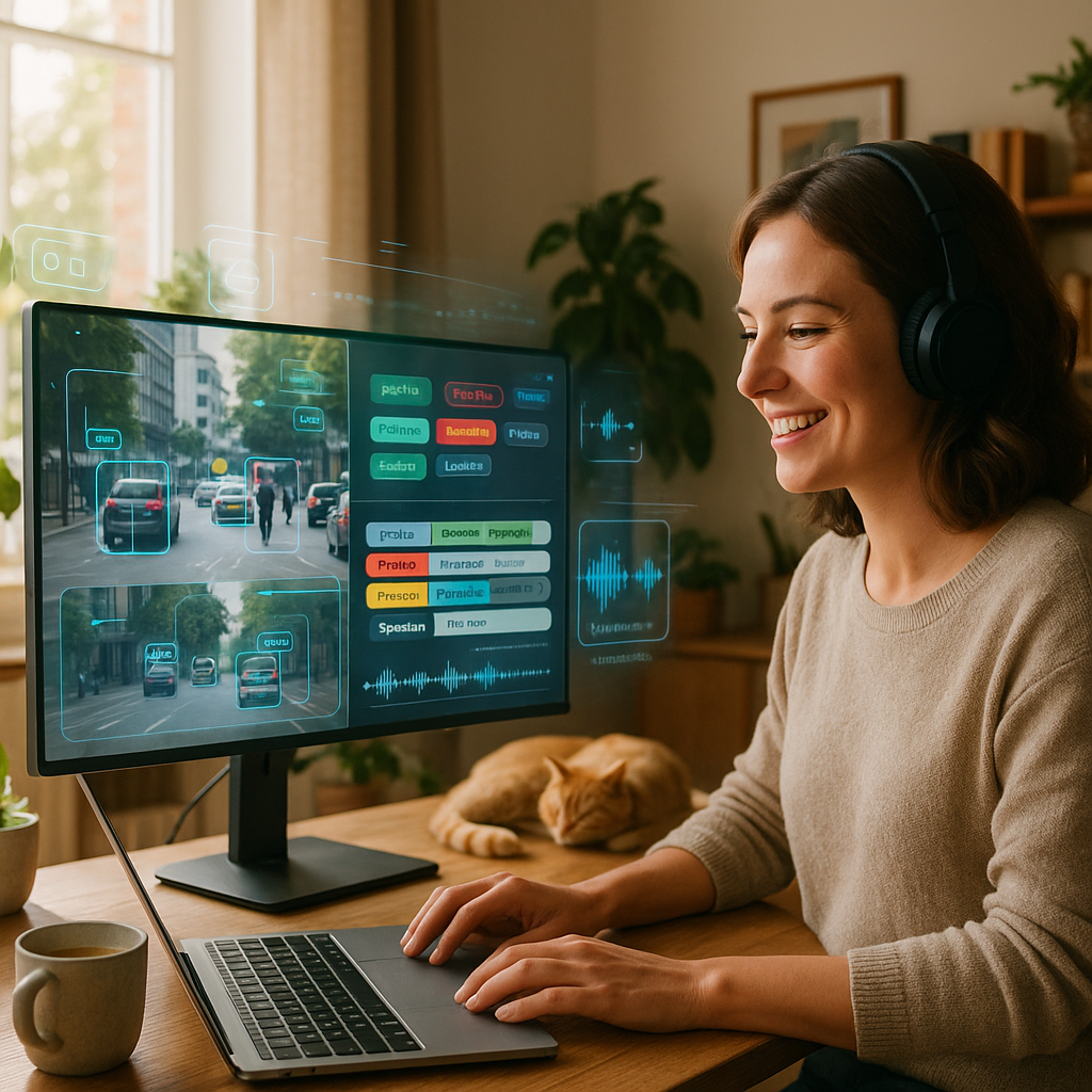 Woman working with AI evaluation tools